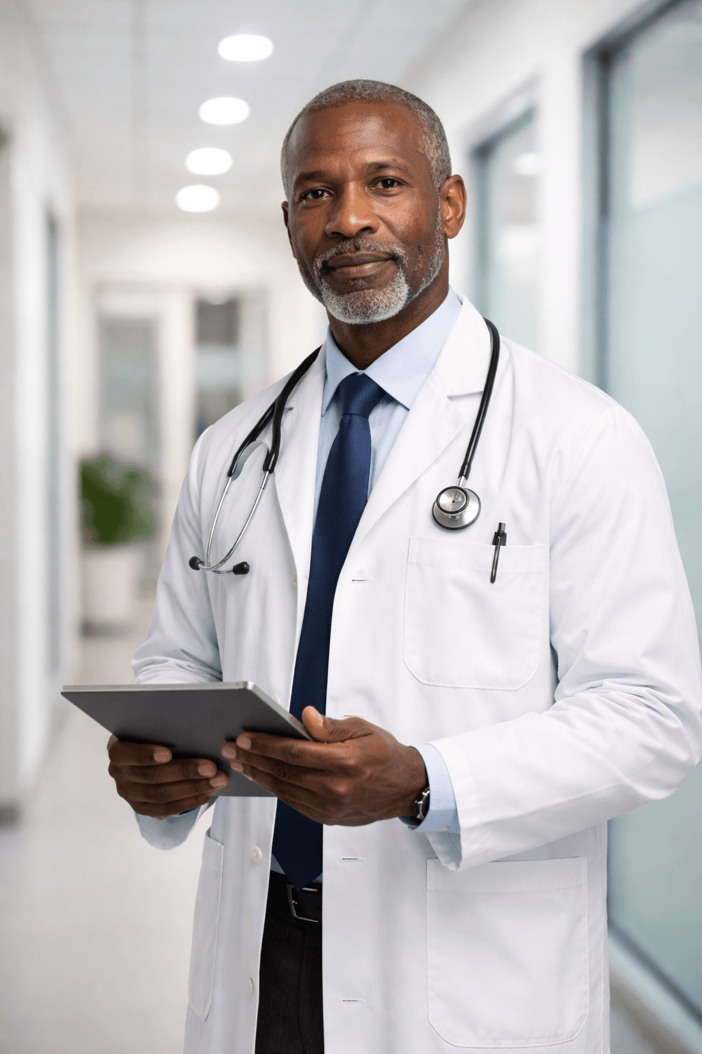Physician medical director reviewing patient documentation at a modern Detroit med spa