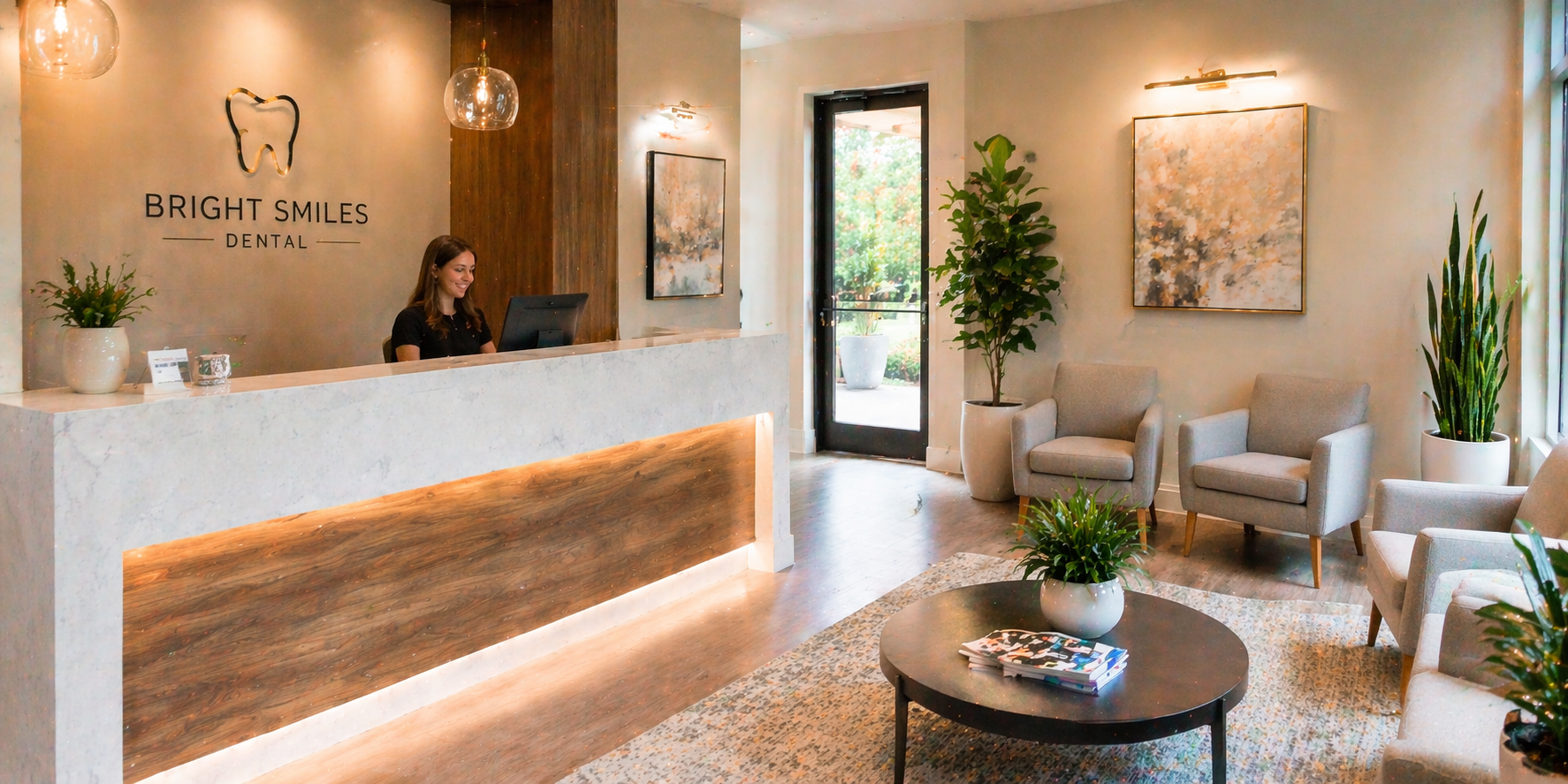 Dental office reception area in Detroit with a modern, welcoming interior design
