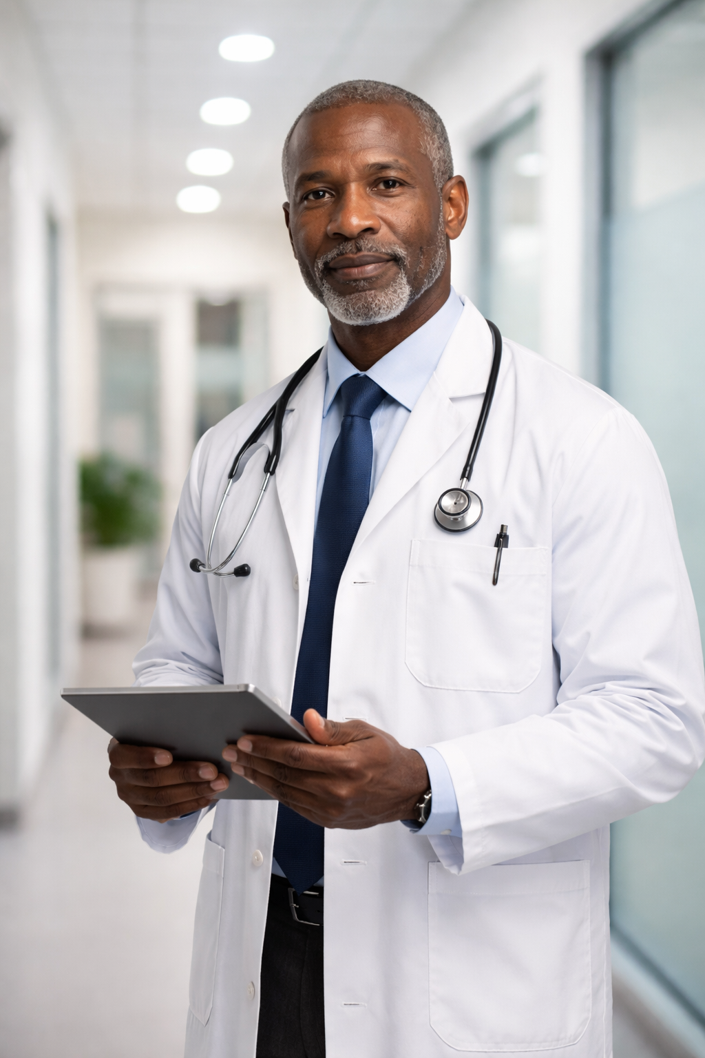 Physician medical director reviewing patient documentation at a modern Detroit med spa