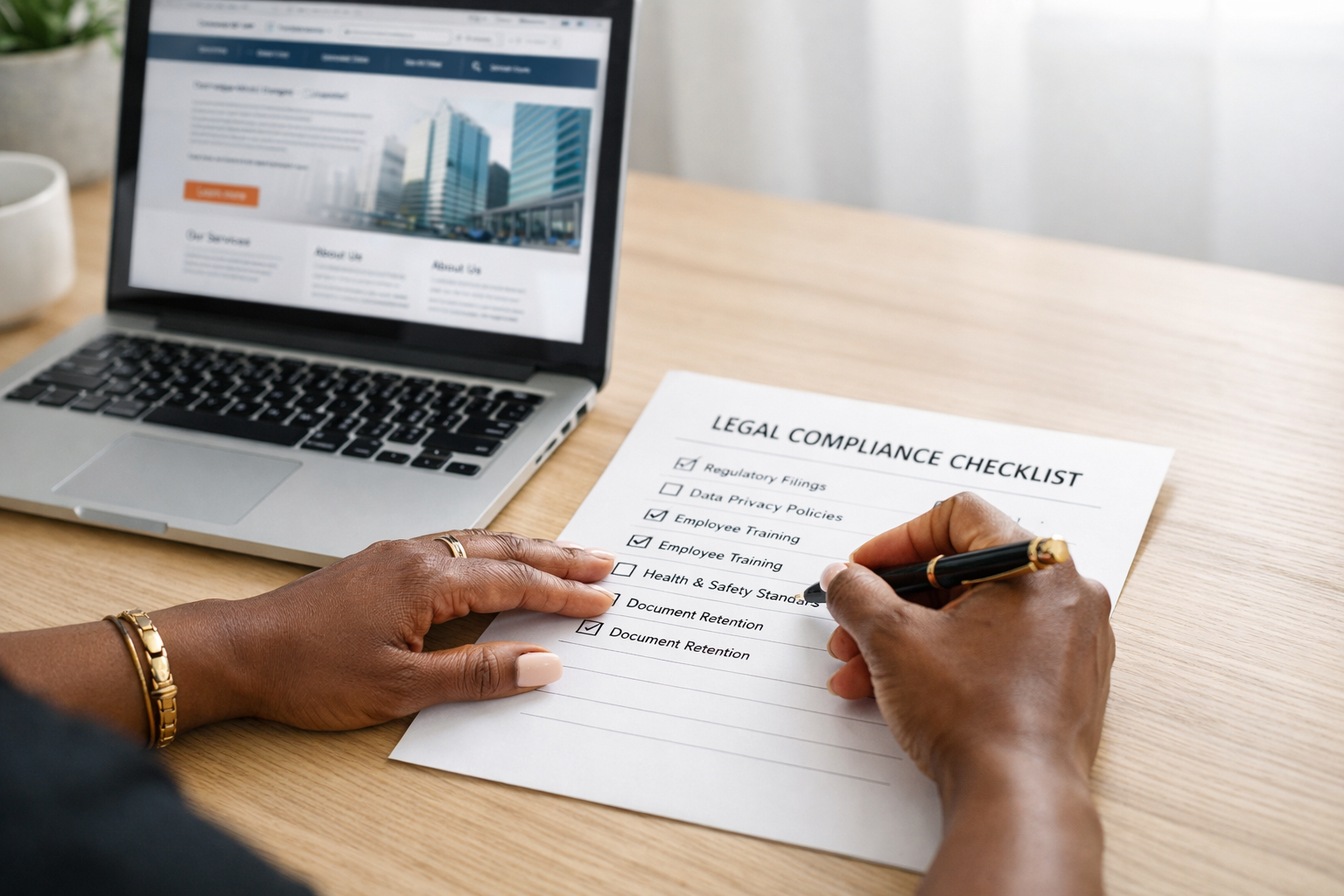 Compliance checklist for a Detroit med spa website being reviewed at a clean modern desk