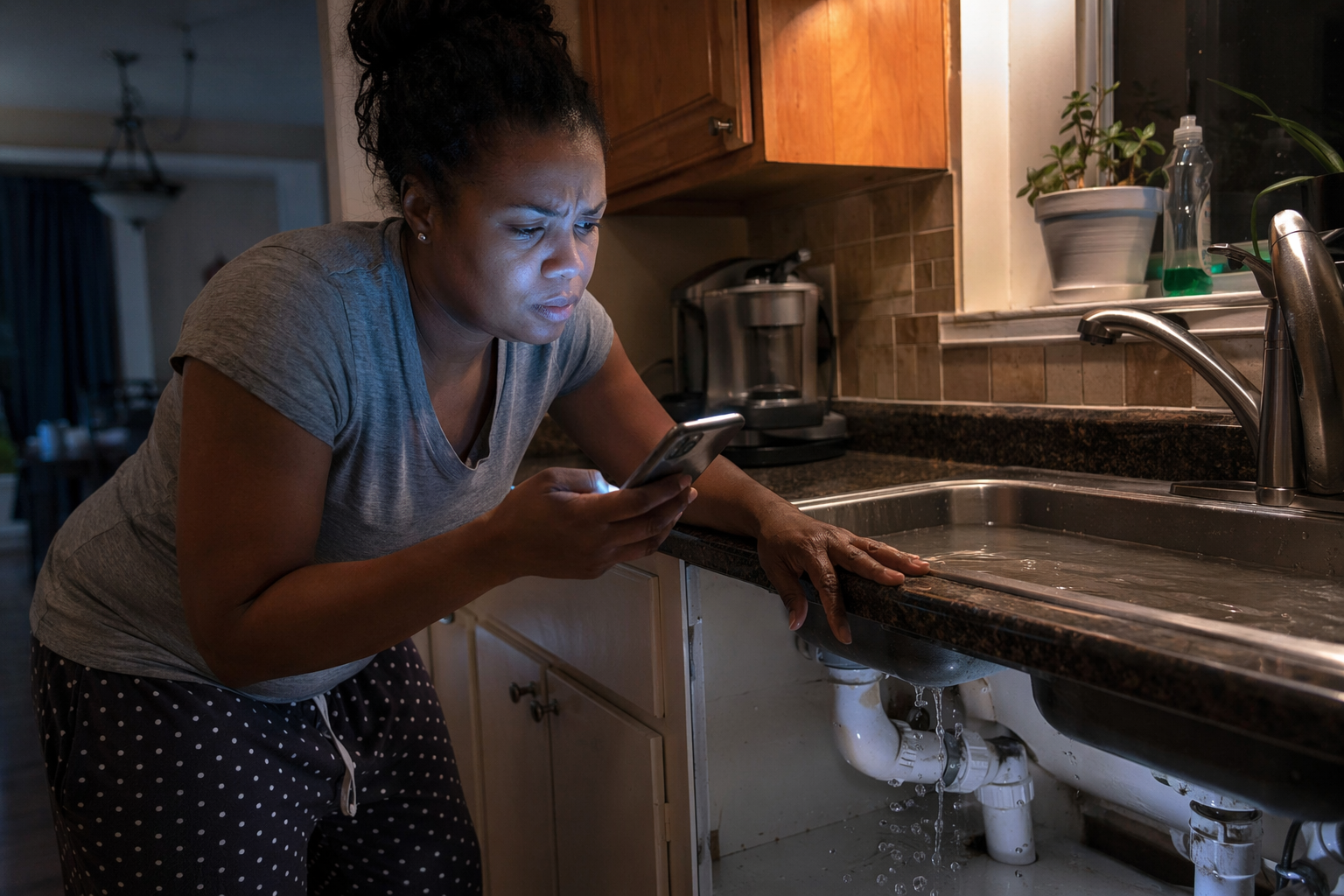 Detroit restaurant manager at host stand reviewing evening reservation list on desktop computer