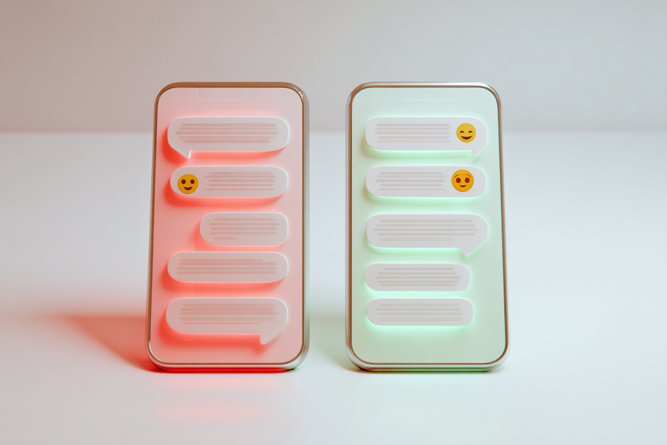 Mobile phone displaying text message review request to customer